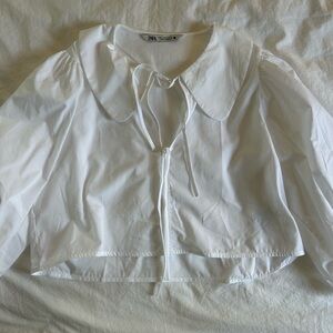 Zara cropped white poplin blouse